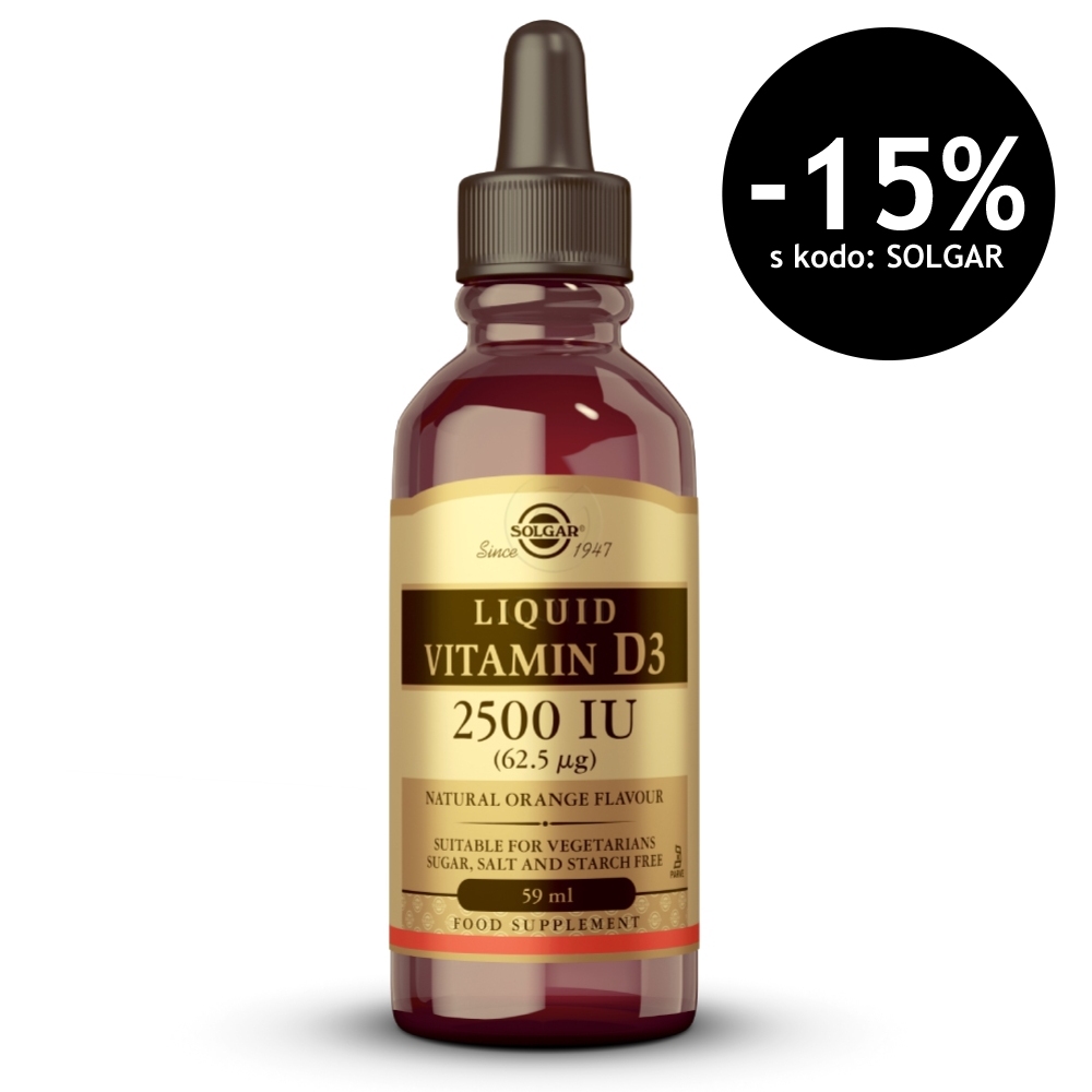 Solgar Vitamin D3 2500 I.E., tekočina z okusom pomaranče (59 ml)